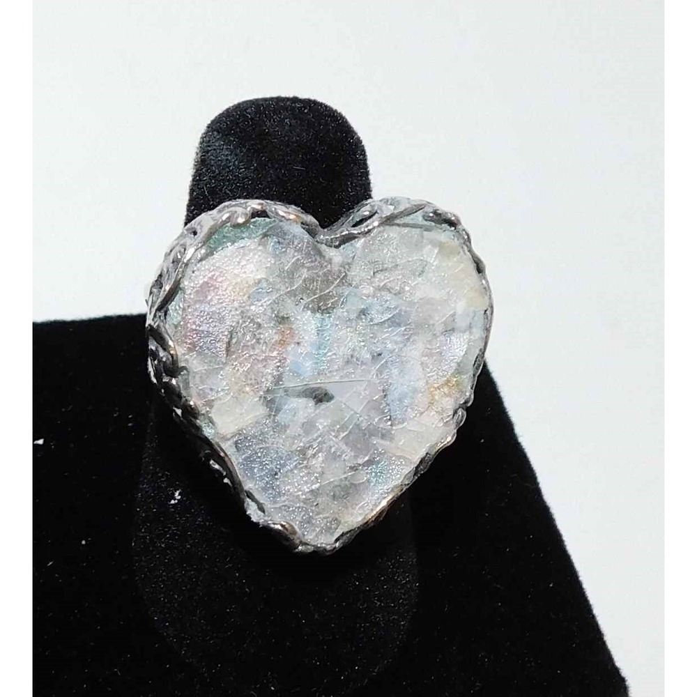 PZ‎ Israel .925 Sterling Silver Mother of Pearl Heart Ring 8.5 gram sz 5